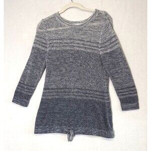 Christopher & Banks Grey/Blue Ombre Sweater Sz SM Open Knit Tie Bottom Coastal